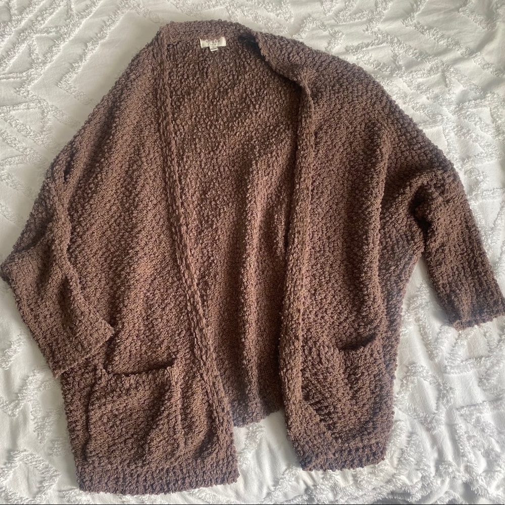 Boutique Cozy Brown Popcorn Cardigan 🤎